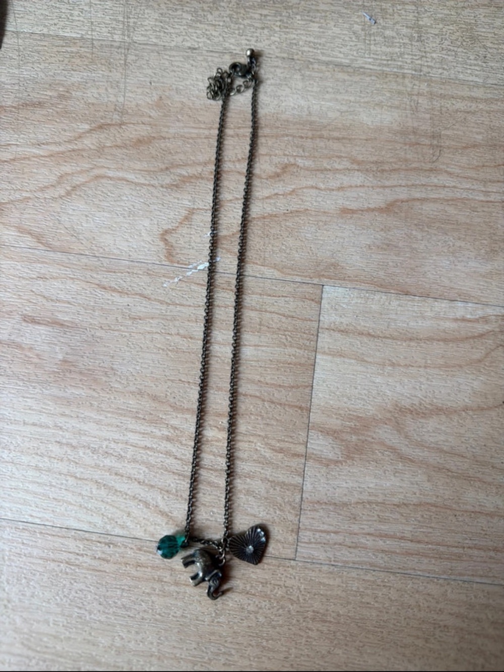 Vintage-Inspired Bronze Charm Necklace with Teal Bead and Heart Pendant